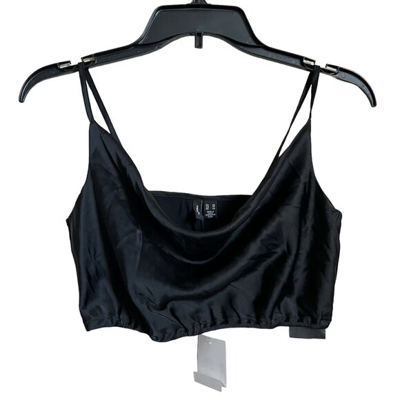 Vero Moda Nat Satin Crop Top Cowl Neck Spaghetti Straps XS Black Goth Emo Fairy - Picture 2 of 6